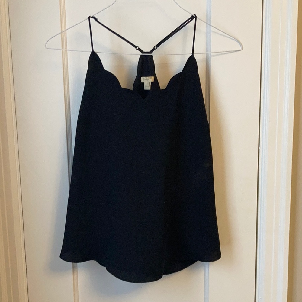 J Crew Black Scallop Edge Spaghetti Strap tank top